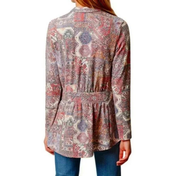 Anthropologie Open Front Multicolored Knit Cardigan | Boho Cottagecore Artsy L - Picture 8 of 16